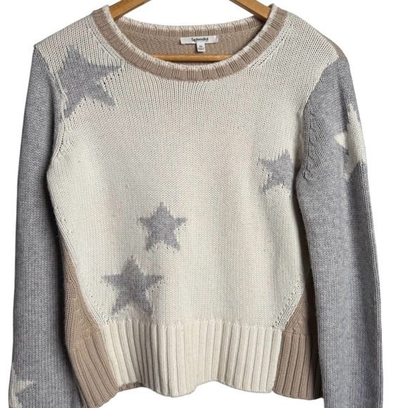 Splendid Mally Colorblock Star Knit Pullover Sweater Women’s Size XS Cream Gray - Picture 5 of 8